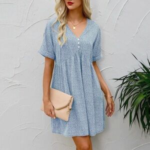 ❌ SOLD! V-Neck Rolled Cuff Babydoll Dress